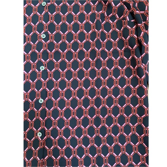 J. Jill Button Up Long Sleeve Top LARGE Blue Wearever Blouse Geometric Chain NWT - Picture 5 of 11